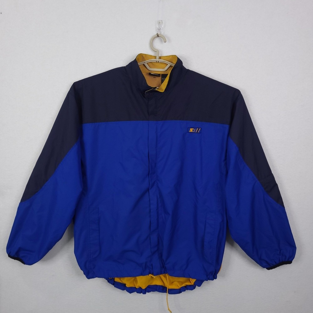 VINTAGE Starter Jacket Mens XL Blue Colorblock Full Zip Windbreaker Mesh Lined*